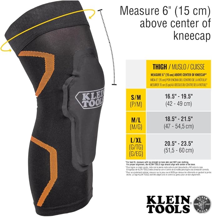 Klein Tools 60622 Knee Pad Compression Sleeve, Knee Support for Construction, Workers and Athletes, Black, S/M