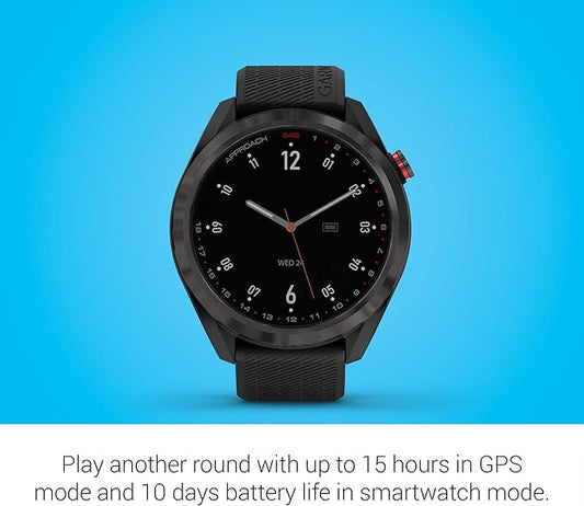 Garmin Approach S42 Golf Smartwatch | 1.2" Touchscreen | Activity/Sleep Tracking | Garmin Golf App with Approach CT10 Starter Kit, Club Tracking System (3 Sensors) and Signature Stand Power Bundle