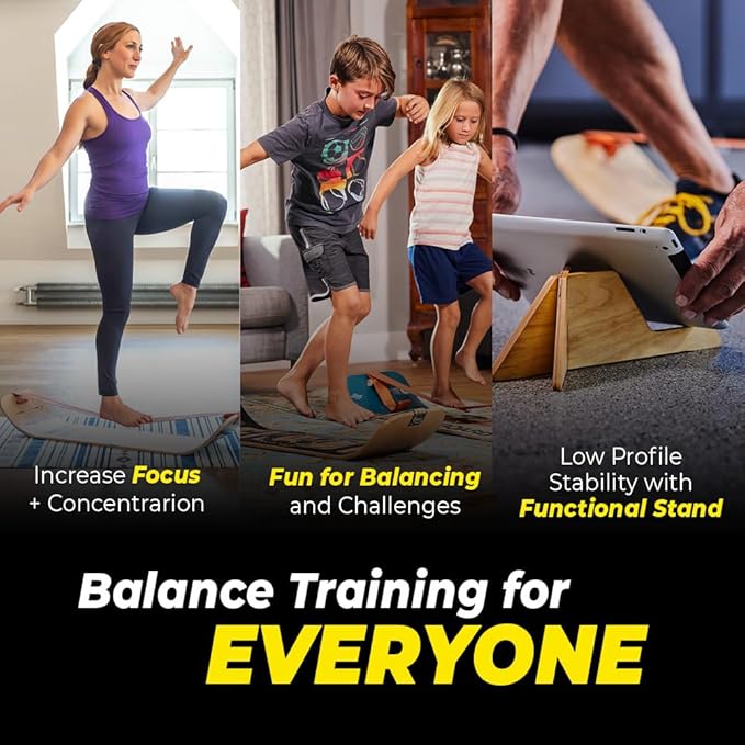 GIBBON GiBoard Balance Board for Adults & Kids - Slackline Workout Equipment Home Gym Training - Wooden Wobble Board Balance Trainer - Standing Desk Exercise - Yoga, Agility, Pilates, Core, Snowboard