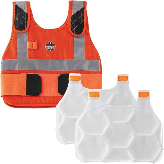 Ergodyne unisex adult + Premium FR Phase Change Cooling Vest Packs, Orange, Small-Medium US