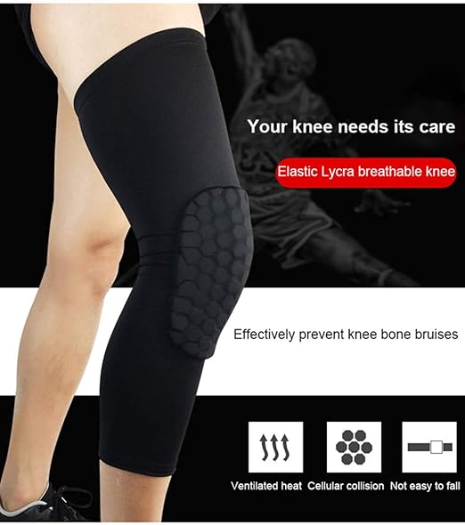 PISIQI Knee Compression Pads Long Leg Sleeve Brace Protection for Basketball, Football & Volleyball (2 sleeves)