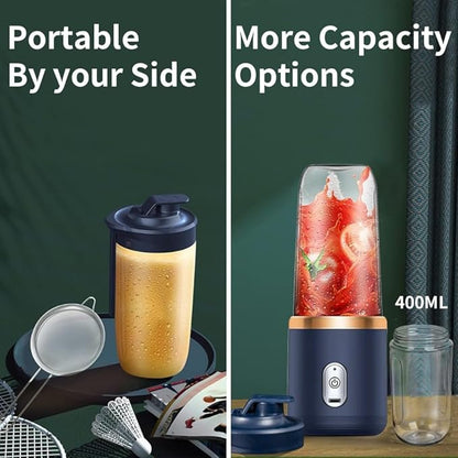 Personal Blender for Shakes & Smoothies, 400ml – 2 To-Go Portable Cups & Lids, Easy Clean, High-Speed Mixer for Juices, Kitchen, Baby Food – Powerful Motor, Safe Double Tap, Portable Design (Blue)