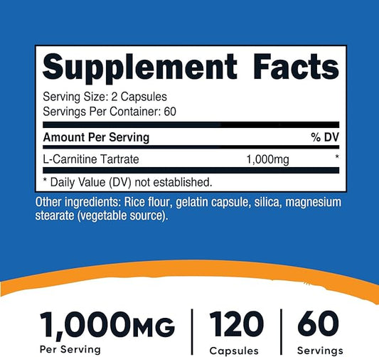 Nutricost L-Carnitine Tartrate 1000mg, 120 Capsules - 500mg Per Capsule (60 Servings)