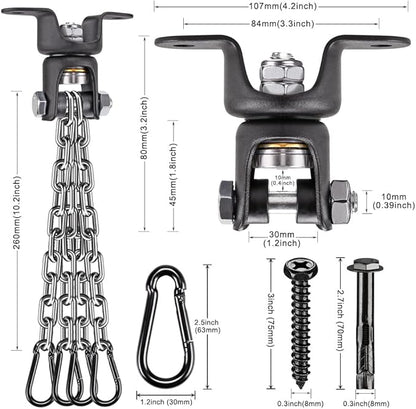BeneLabel Heavy Duty Boxing Punching Bag Hanger with Chain, 800 LB Capacity, 360° Rotation Wood Beam Holder with 4 Chains and 4 Carabiners, 2 Wood Screws for Wooden Sets