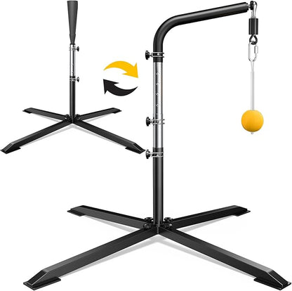 2-in-1 Baseball & Softball Swing Trainer with Batting Tee – Adjustable Height 30"-46", Heavy-Duty X-Base for Stable Hitting, Practice Equipment for Home, Backyard, Kids & Teens
