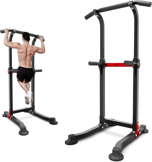 ZENOVA Pull Up Bar Dip Bar Power Tower Workout Dip Station Height Adjustable Free Standing Chin Up Bar for Men Women Teens 300LBS Weight Capacity