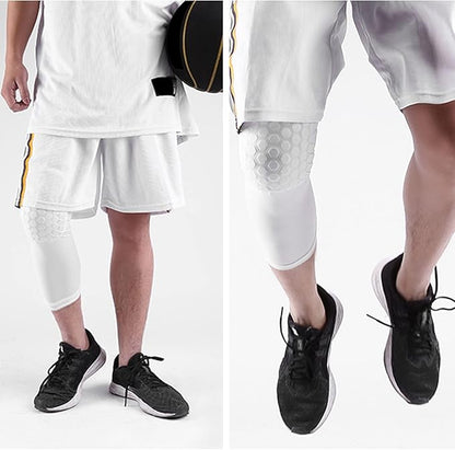 Laiiqi Compression Knee Pads Leg Sleeve, Hex Knee Pads for Basketball Honeycomb Anti Collision Knee Pads Long Kneepads Non-Slip Football Knee Pads for Youth Adult