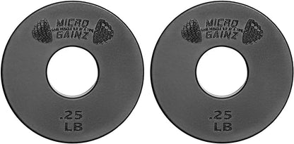Micro Gainz Standard 1-Inch Center Hole Weight Plates, Set of 2 Black Fractional Plates Choose Set (.25LB-1.25LB), Designed for Standard 1-inch Barbells & Dumbbells, Made In USA