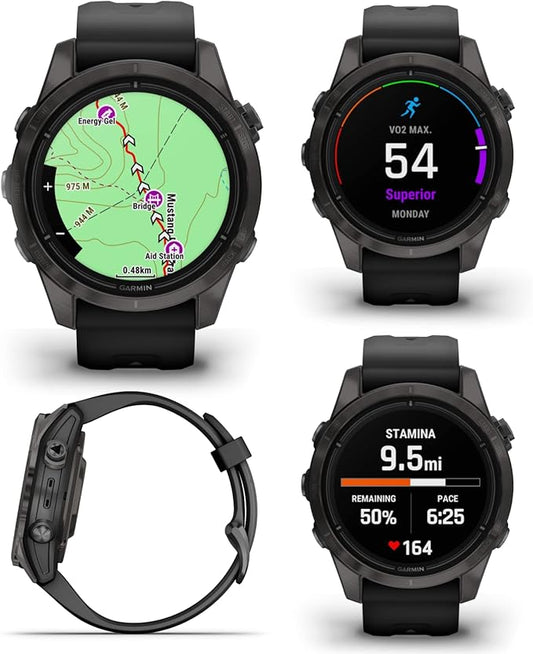Wearable4U Garmin epix Pro (Gen 2) Sapphire Edition, 42mm, High Performance Smartwatch, Advanced Training Technology, Built-in Flashlight, Black White Earbuds Bundle