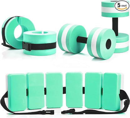 5 Pcs Aquatic Exercise Set Including 2 Ankle Swimming Weights 2 Lightweight Aquatic Exercise Dumbbells and Swim Belt Pool Exercise Equipment for Aquatic Aerobics Exercise