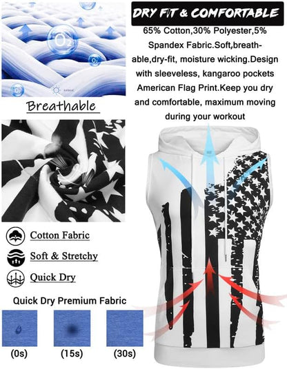 Babioboa Men's Workout Hooded Tank Tops Sleeveless Gym Hoodies Bodybuilding Muscle Cut Off T-Shirts