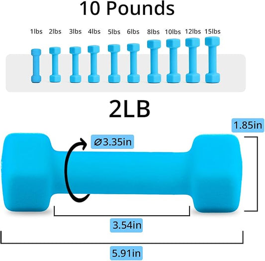 Portzon Weights Dumbbells 10 Colors Options Compatible with Set of 2 Neoprene Dumbbells Set,1-15 LB, Anti-Slip, Anti-roll, Hex Shape for Shoulder,Neck, and Hand Training for Seniors