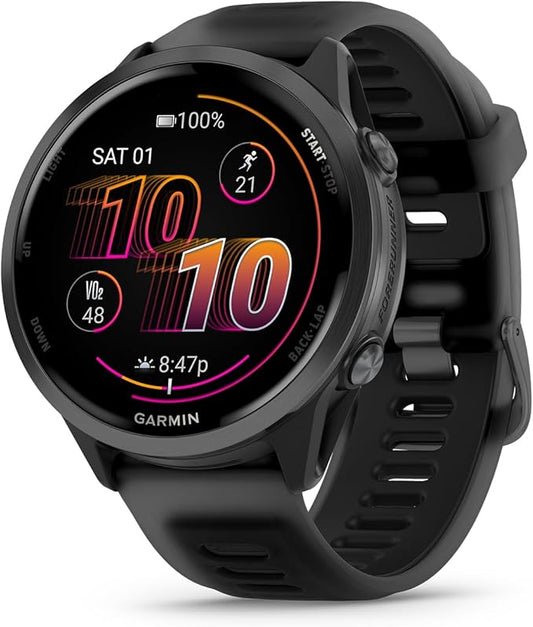 Garmin Forerunner 570 Running Smartwatch, 47MM WiFi, GPS Fitness Smart Watch for Men and Women, Slate Gray Aluminum with Translucent Black/Black Band + Access 600 Fitness Monitor, XS-S + More