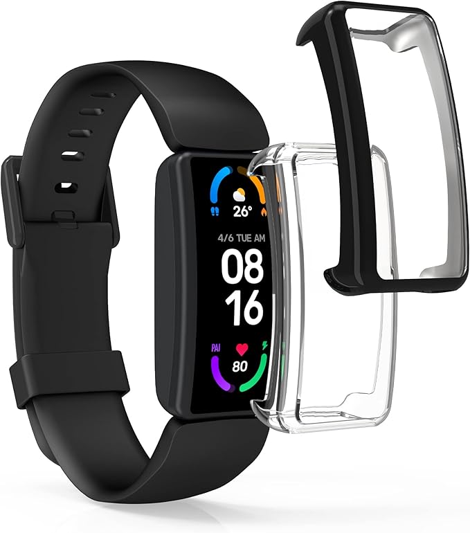 kwmobile Case Compatible with Fitbit Inspire 3 / Inspire 2 / Ace 3 Case - 2X TPU Silicone Fitness Tracker Cover - Transparent/Black