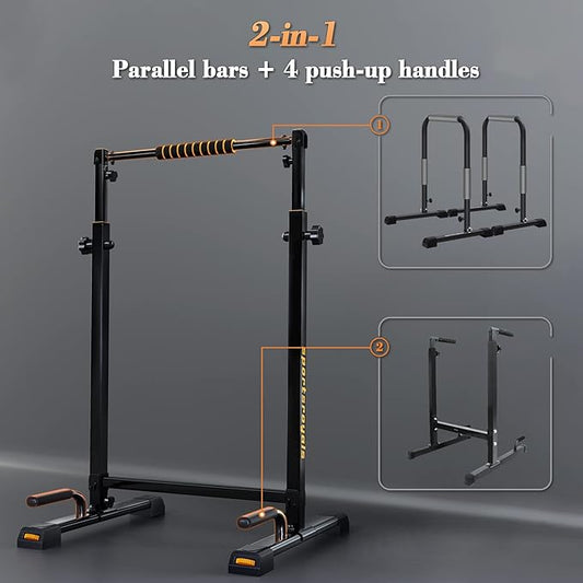 Sportsroyals Dip Bar, Adjustable Dip Stands Station for Home, Functional Heavy Duty Parallette Bars for Upper Body Workout (400/1200LBS Loading Capacity, 2025 New Version)