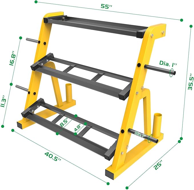 Kipika Heavy Duty 3 Tier Dumbbell Rack Multifunctional, Weight Rack for Dumbbells, Home Gym Equipment, Suitable for Storage of Dumbbell, Kettle Bell, Barbell Plate, Barbell Bar