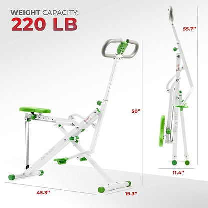 Sunny Health & Fitness Row-N-Ride Squat Assist Trainer, Foldable & Easy Setup Exercise Equipment w/Adjustable Resistance, Home Gym Training Machine for Arm, Glute & Leg Workout, Optional in Colors