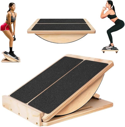 2-in-1 Fitness Slant Board for Calf Stretching Adjustable Incline Board for Mobility, Rehab, Yoga, Pilates, Planter Fasciitis Calf Stretcher Balance Board for Feet Heel Ankle – Portable