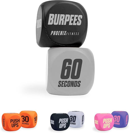 Phoenix Fitness Exercise Dice - Workout Dice Game for Cardio, HIIT Training and Exercise Classes - Training Includes Push Ups, Squats, Jumping Jacks, Crunches & Wildcard - Home and Gym