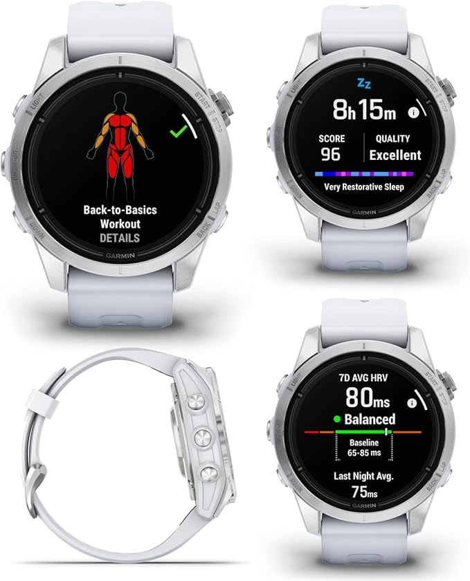 Wearable4U - Garmin epix Pro (Gen 2), 42mm, High Performance Smartwatch, Advanced Training Technology, Built-in Flashlight, Whitestone with White Earbuds Bundle