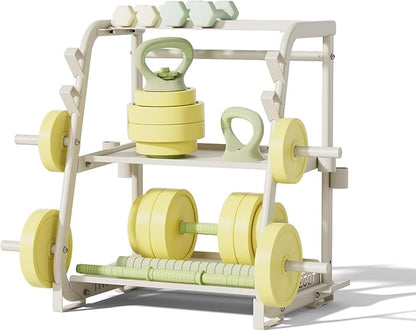 3-Tier Dumbbell Rack Stand Only - 700LB Heavy Duty Weight Storage Organizer with Thickened Steel Tube, Adjustable Weight Stand for Dumbbells, Barbells, Kettlebells, Black/Beige