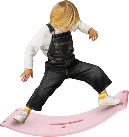 Dazmers Balance Board - Plastic Wobble Board for Improving Balance - Rocker Curvy Board - Balance Trainer Board for Yoga and Overall Fitness - Balancing Toys for Children and Adult - Pink