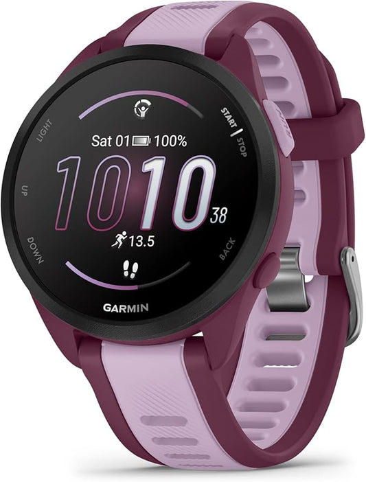 Garmin Forerunner 165 Music GPS Running Smartwatch, Fitness Tracker Smart Watch for Men and Women Bundle with Accessories - Berry/Lilac