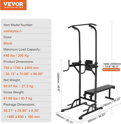 VEVOR Power Tower with Bench 10-Level Height 440LBS