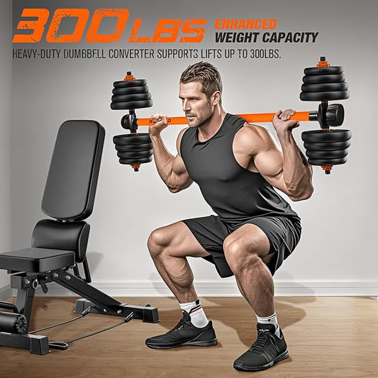 Dumbbell Converter, Convert Dumbbells to Barbell Set, Weight Bar for Bench Presses, Squats, Hip Thrust, Deadlifts, Home Weightlifting and Strength Training, Up to 300lbs, Versatile Home Gym Equipment