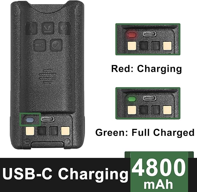 BAOFENG UV-9G Battery USB-C Charger Enlarge 4800mAh Capacity BL-9 Li-ion UV-9R Plus GMRS-9R Accessories BF-T57 Walkie