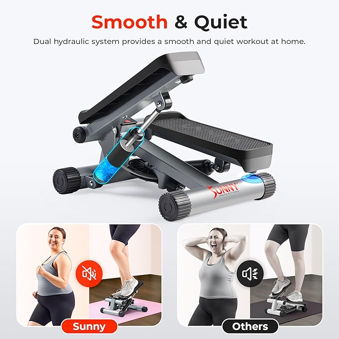 Sunny Health & Fitness Mini Stepper for Exercise at Home, Stair Step Workout Machine with Resistance Band, Fullbody Cardio, Upgraded Over 300lb Weight Capacity, Optional Free SunnyFit App Connection