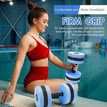 Aquatic Exercise Dumbbells, 2PCS Aqua Fitness Barbells, EVA-Foam Water Rings Dumbbell Set, Pool Weights Dumbbells Set for Water Aerobics Weight Loss, Pool Fitness, Water Exercise