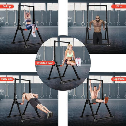 DOBESTS Foldable Power Tower Pull Up Bar Dip Station Adjustable Multifunction Workout Pull Up Tower Station Gym Strength Training Equipment for Home Outdoor, Triangular Legs, Support 700lbs