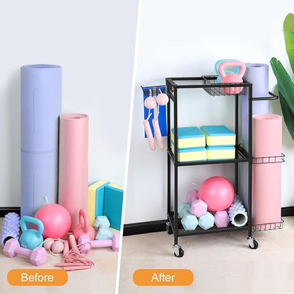 Weight Rack Stand Small Gym Rack Yoga Rack Workout Equipment Storage Cart for Weights, Dumbbells, Yoga Mats, Kettlebells, Foam Rollers, and Resistance Bands