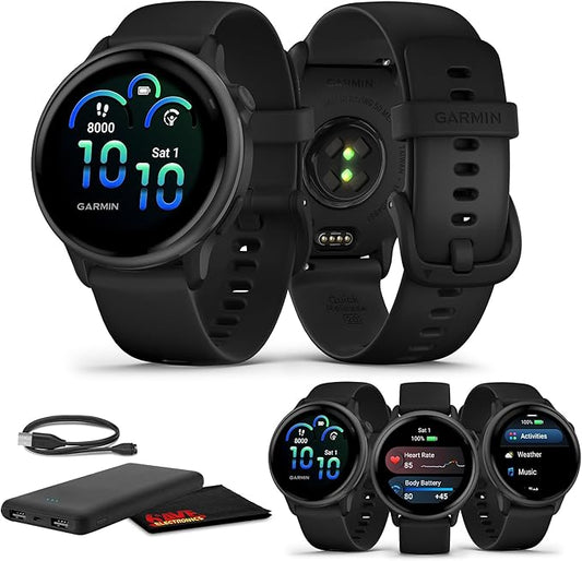 Garmin Vivoactive 6 Fitness GPS Smartwatch AMOLED Display Slate with Black Silicone Band, 11-Day Battery, 80+ Sports Modes, Activity Tracking Smart Features, Music, Contactless Payments Bundle