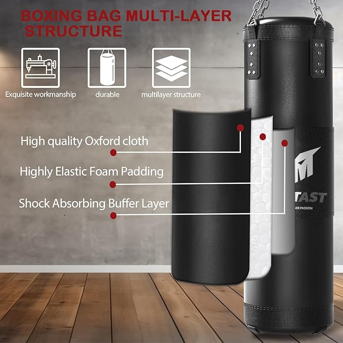 Punching Bag for Adults, 4ft Heavy Boxing Bag Set with 12 OZ Gloves for MMA Karate Kickboxing Boxing - Unfilled