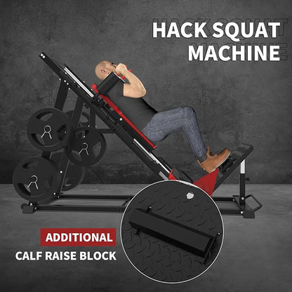 Leg Press Hack Squat Machine Combo, Professional Adjustable Leg Exercise Machine with Linear Bearing, Hack Squat Leg Press Machine with Weight Storage Posts for Full Lower Body Workout, 1500LBS