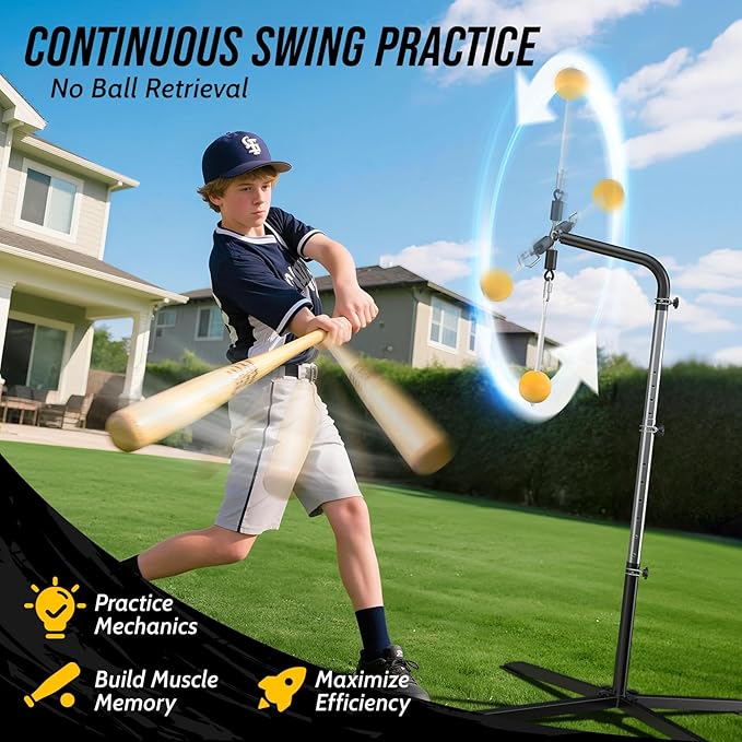 2-in-1 Baseball & Softball Swing Trainer with Batting Tee – Adjustable Height 30"-46", Heavy-Duty X-Base for Stable Hitting, Practice Equipment for Home, Backyard, Kids & Teens