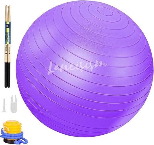 Cardio Drumming Equipment Set - 26" Exercise Ball with Pump and Weighted Cardio Drumming Sticks with Grips - Fitness Yoga Ball Drumsticks Workout for Balance, Rhythm, Aerobic Moves, Dance, Gymnastics