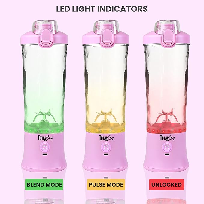 Total Chef Smoothie Portable Blender Personal Mini Juicer for shakes and smoothies travel blender Lid Type-C USB Rechargeable Leakproof Pink