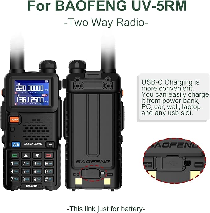 BAOFENG 2 Pack UV-5RM Battery 2500mAh Enlarge Capacity UV-5RH Two 7.4V BL-5RH BL-5RH Li-ion GM-5RH Walkie