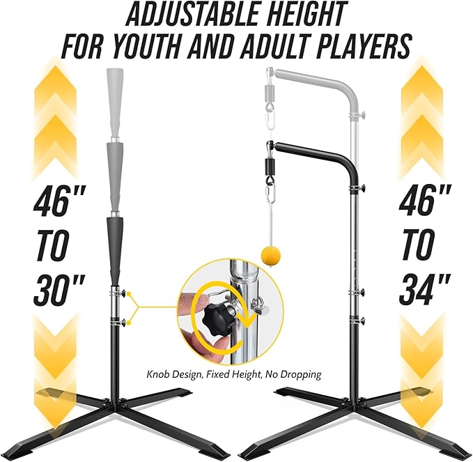 2-in-1 Baseball & Softball Swing Trainer with Batting Tee – Adjustable Height 30"-46", Heavy-Duty X-Base for Stable Hitting, Practice Equipment for Home, Backyard, Kids & Teens