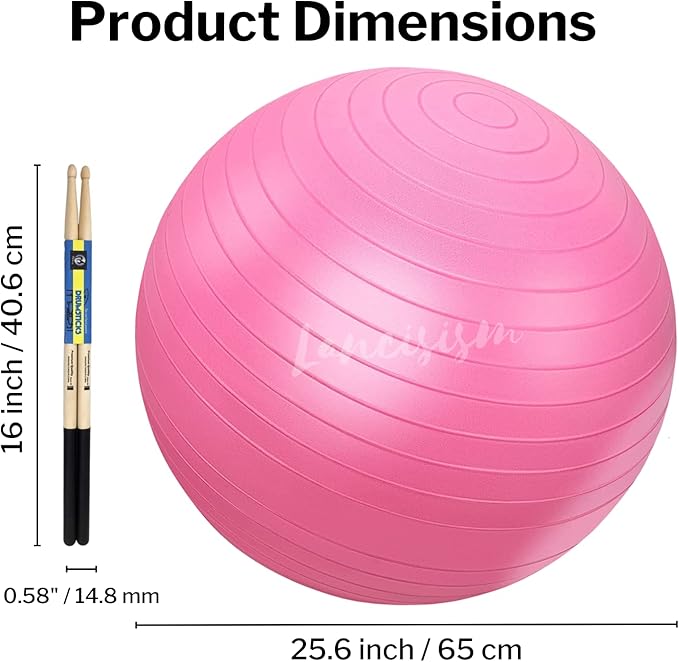 Cardio Drumming Equipment Set - 26" Exercise Ball with Pump and Weighted Cardio Drumming Sticks with Grips - Fitness Yoga Ball Drumsticks Workout for Balance, Rhythm, Aerobic Moves, Dance, Gymnastics