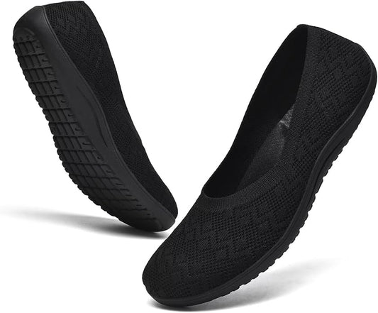 Women's Wide Toe Box Flats Shoes Knit Ballet Flat Slip-on Dress Walking Comfort Shoes