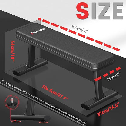 PASYOU Flat Weight Bench Workout Bench Max Load 1450LBS/660KG Strength (Model:PW100)