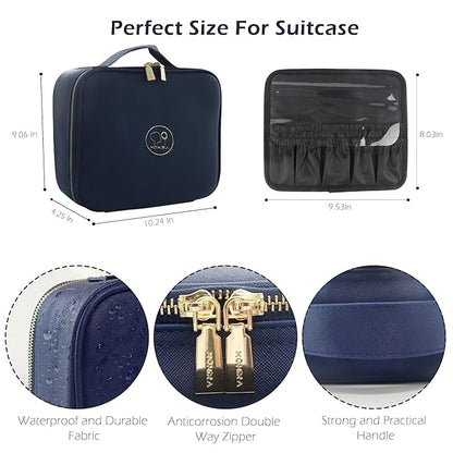 MOMIRA Travel Makeup Bag Cosmetic Bag Makeup Organizer Bag with Lighted Mirror, Adjustable Brightness in 3 Color Scenarios, Waterproof Makeup Train Case, Gift for Women - Royal Blue