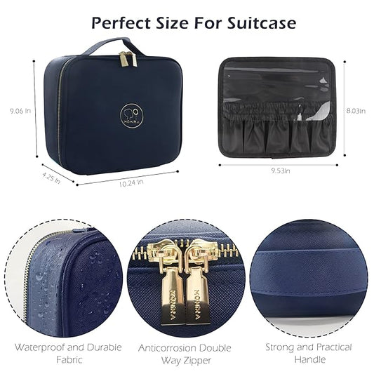 MOMIRA Travel Makeup Bag Cosmetic Bag Makeup Organizer Bag with Lighted Mirror, Adjustable Brightness in 3 Color Scenarios, Waterproof Makeup Train Case, Gift for Women - Royal Blue