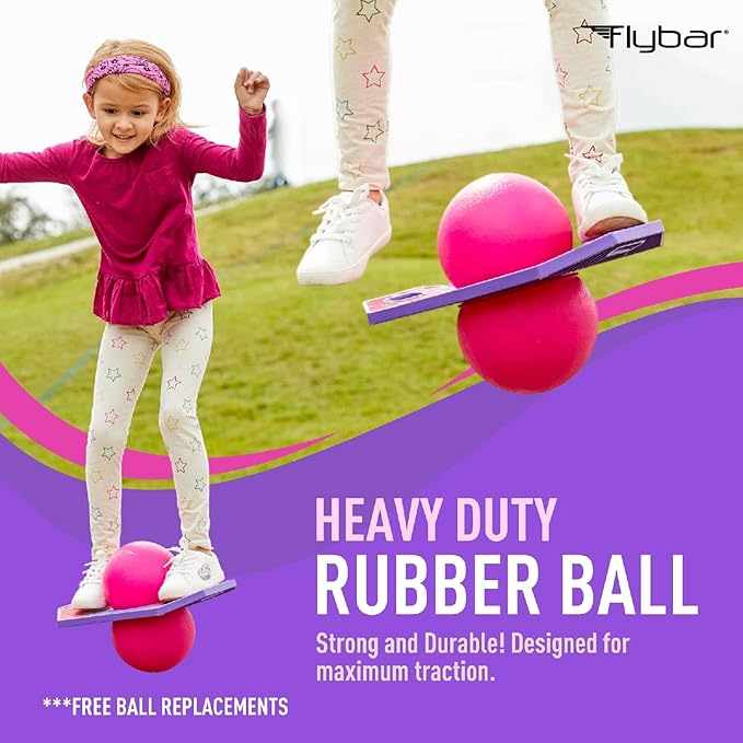 Flybar Pogo Trick Ball for Kids, Bounce Board for Boys and Girls Ages 6+, Up to 160 lbs, Includes Pump, Easy to Carry Handle, Durable Plastic Deck Indoor, Outdoor Toy Pogo Jumper,