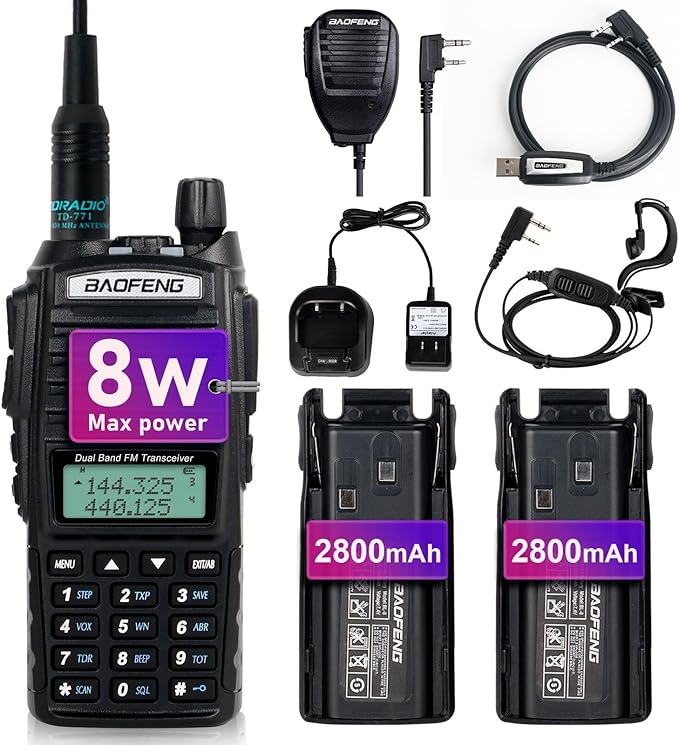 BaoFeng UV-82 High Power BaoFeng Radio Ham Radio 2800mAh Battery Kits(1 Pack-Black)