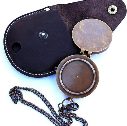 Engravable Compass Nautical Pocket Brass Compass with Leather